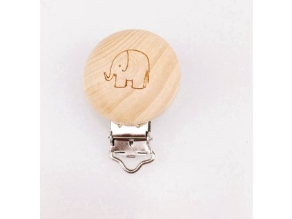 Klip na dudlík dřevěný (1ks) - slon