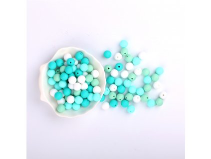 Silikonové korálky 9mm (10ks) - aqua mix
