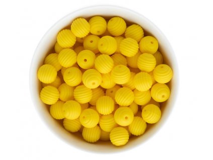 VROUBKOVANÉ silikonové korálky 15mm (1ks) - yellow