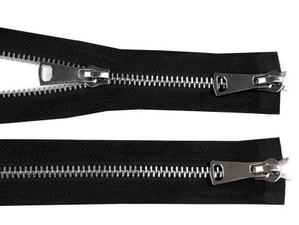 Zip kovový No 5 dělitelný 2 jezdce / dvoucestný 80 cm (Balení 1 ks, Varianta 1 černá stříbrná)