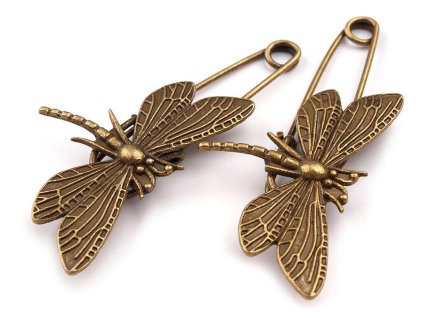 Brož vážka 30x70 mm na spínacím špendlíku (Balení 1 ks, Varianta 2 staromosaz)