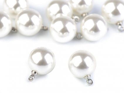 Perla s očkem / knoflík Ø11 mm (Balení 5 ks, Varianta 1 perlová stříbrná)