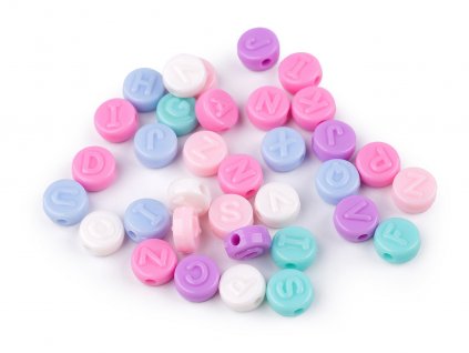 Plastové korálky s písmeny placička Ø9 mm (Balení 10 g, Varianta mix)
