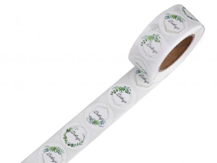 Papírové samolepky Děkuji Ø25 mm (Balení 1 role, Varianta 1 (Děkuji) bílá zelená)