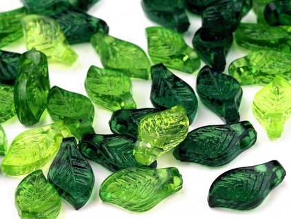 Plastové korálky lístečky mix 5x10 mm (Balení 20 g, Varianta 2 mix zelená)
