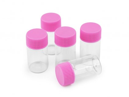 Skleněná lahvička s plastovým víčkem 20x40 mm (Balení 5 lahv., Varianta 2 pink transparent)