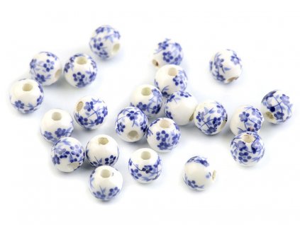 Porcelánové korálky s květy Ø6 mm (Balení 10 ks, Varianta 3 vínová fuchsie)