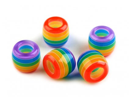 Plastové korálky s proužkem s velkým průvlekem 10x12 mm (Balení 10 ks, Varianta 4 multikolor)