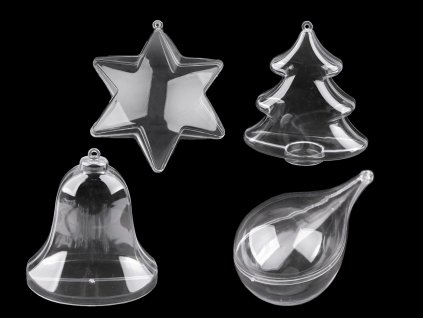 Plastová krabička dvoudílná - zvonek, stromeček, kapka, hvězda (Balení 2 ks, Varianta 2 transparent strom)