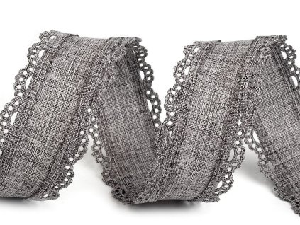 Stuha imitace juty šíře 35 mm s výsekem (Balení 18 m, Varianta 2 šedá perlová)