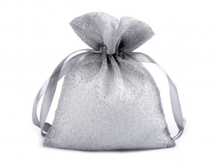 Dárkový pytlík 10x13 cm organza s glitry (Balení 10 ks, Varianta 1 stříbrná světlá)