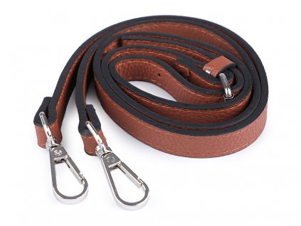 Koženkový popruh / ucho na kabelku s karabinami šíře 1,5 cm (Balení 1 ks, Varianta 1 hnědá koňak nikl)