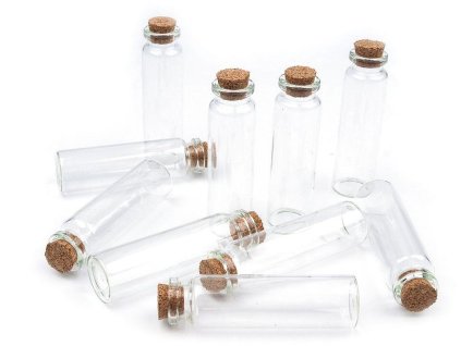 Skleněná lahvička s korkem 20x75 mm (Balení 4 lahv., Varianta 1 (20x75) transparent)