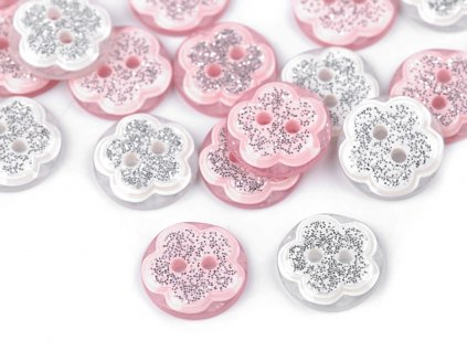 Knoflík květ s glitry velikost 20" (Balení 50 ks, Varianta 1 bílá stříbrná)