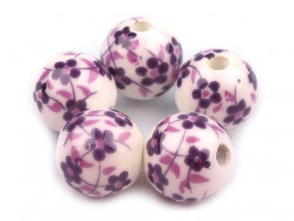 Porcelánové korálky s květy Ø12 mm (Balení 5 ks, Varianta 1 fialová tmavá)