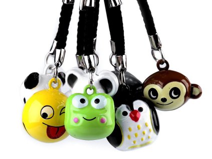 Přívěsek na klíče rolnička tučňák, panda, smajlík, myš, opice (Balení 1 ks, Varianta 7 žlutá smajlík)