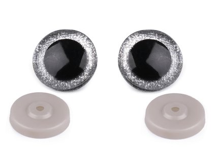 Oči velké s glitry s pojistkou Ø40 mm (Balení 2 sada, Varianta 1 stříbrná)
