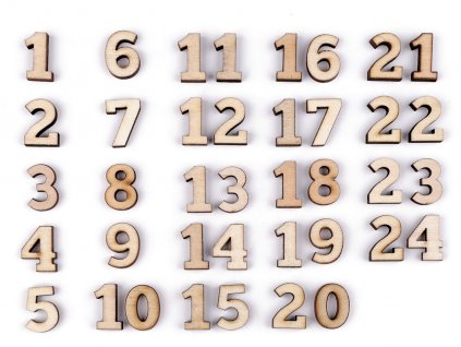 Čísla k výrobě adventního kalendáře / 1-24 (Balení 1 sáček, Varianta přírodní)