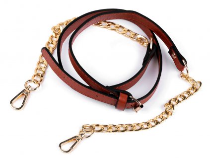 Koženkový popruh / ucho na kabelku s řetízkem a karabinami šíře 1,5 cm (Balení 1 ks, Varianta 1 černá nikl)