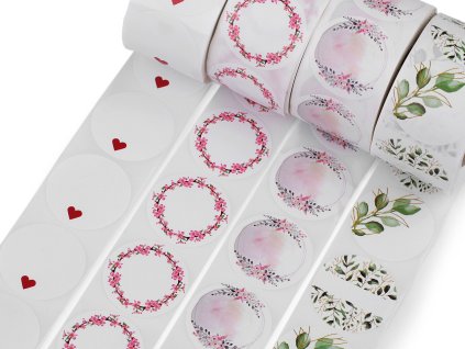 Papírové samolepky Ø38 mm k popisu (Balení 1 role, Varianta 1 červená srdce)