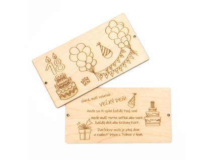 Drevená obálka - NARODENINY - vzor 5