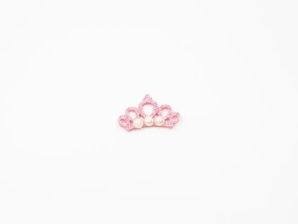 Aplikace koruna filc růžová + perly (š4.5 x v3cm) 15Kč