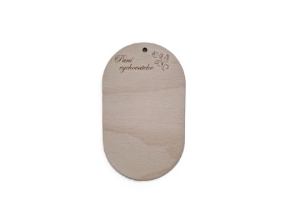Dřevěný výřez pod macramé andělku ovál - Paní vychovatelce