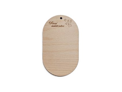 Dřevěný výřez pod macramé andělku ovál - Paní asistentce