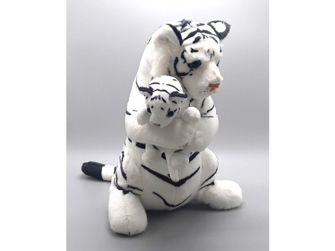 Plyšový tygr bílý s mládětem 30 cm - plyšové hračky