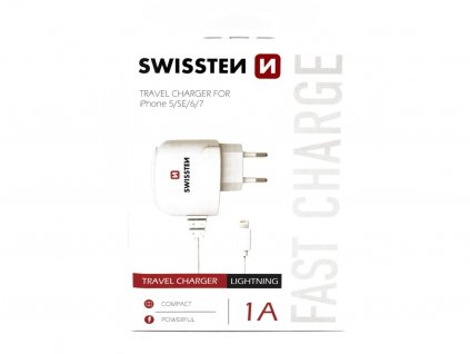 SWISSTEN Travel nabíjecí adaptér 1A s pevným lightning kabel 1