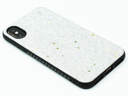 vVelice odolný, gumový kryt pro iPhone X, XS se třpytkami Stříbrný
