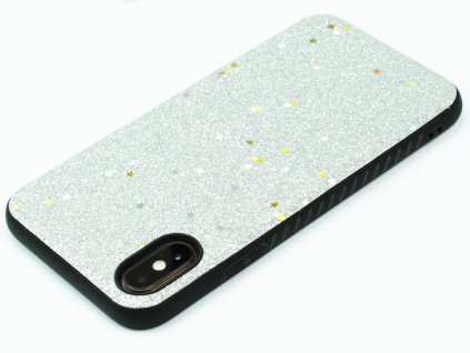 Velice odolný, gumový kryt pro iPhone X, XS se třpytkami Stříbrný
