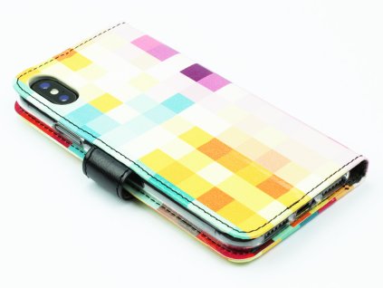 Pouzdro typu kniha FIXED pro iPhone X, iPhone XS s kostičkovaným motivem 1