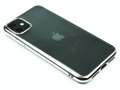 Gumový obal s lesklým rámečkem na iPhone 11 Stříbrný 1