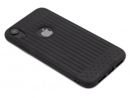 Pruhovaný, gumový obal s výřezem na logo pro iPhone XR Černý 1