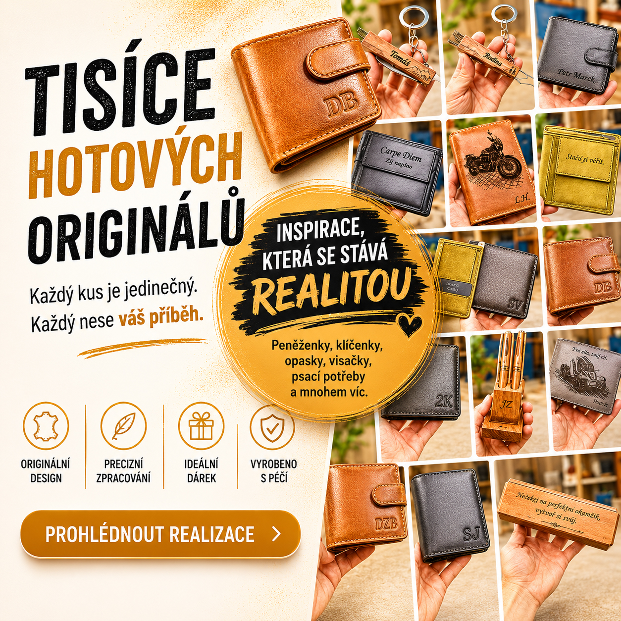 Luxusní kožené peněženky a další s vlastní personalizací