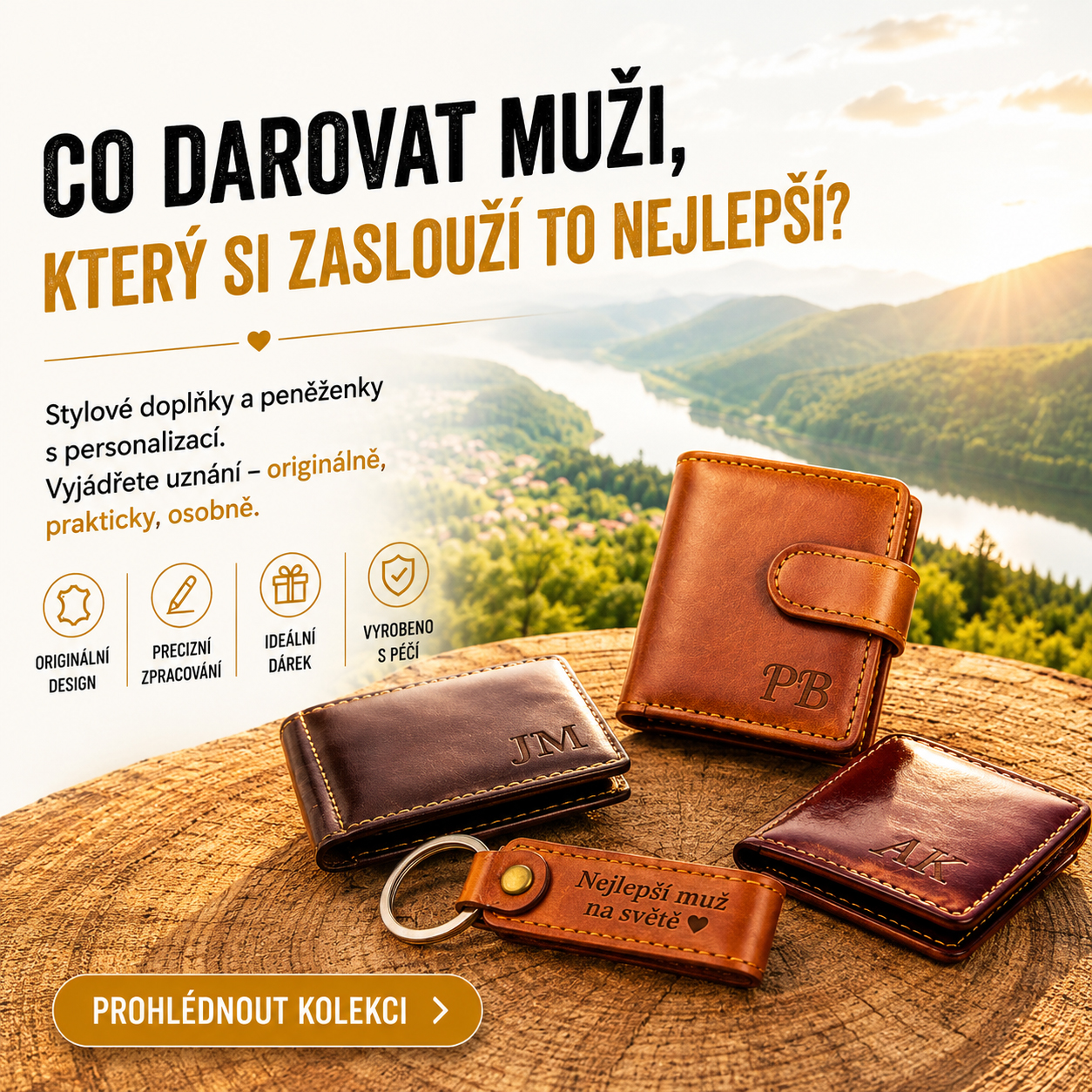 Luxusní doplňky pro muže s vlastním motivem, textem