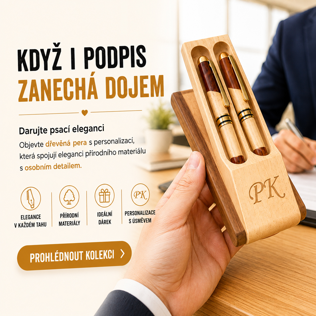 Luxusní dřevěná pera s vlastním textem