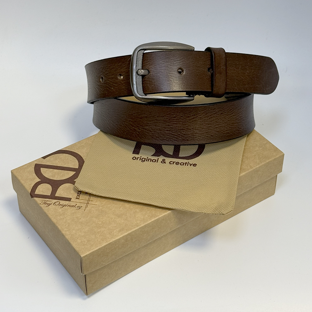 Pánský tmavě hnědý kožený pásek s monogramem