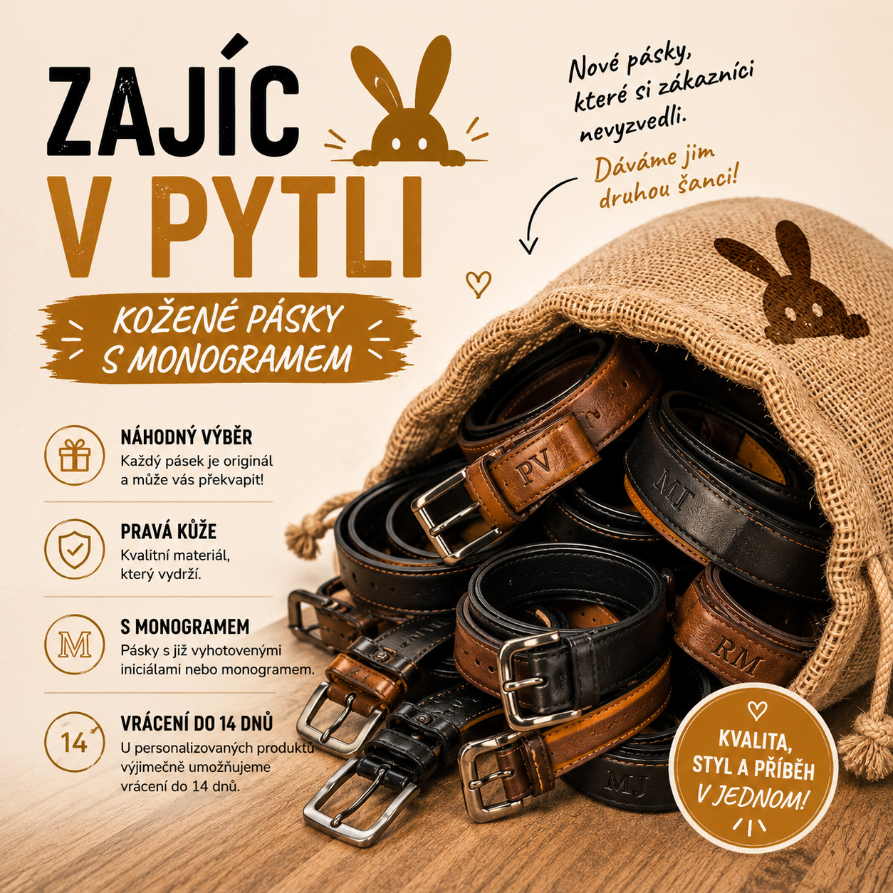Zajíc v pytli, nové kožené pásky za zlomek ceny