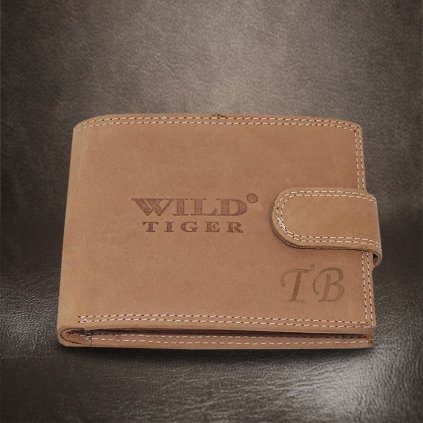 Pánská hnědá kožená peněženka Tiger Leather s monogramem (ražba)