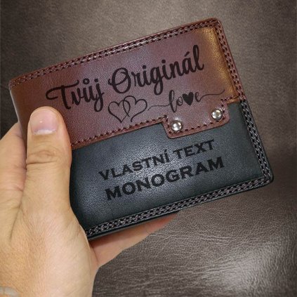 Pánská kožená peněženka RFID Premium Leather s monogramem a vlastním textem