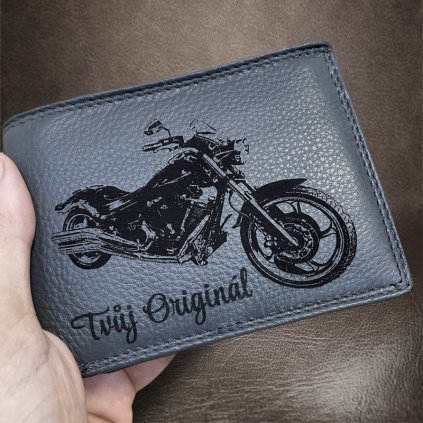 Pánská šedá kožená peněženka BEORIGINAL Leather RFID s vlastním monogramem, textem nebo fotkou
