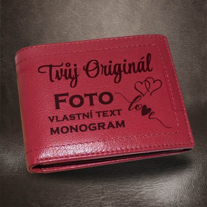 Pánská červená kožená peněženka TILLBERG Leather s monogramem a vlastním textem