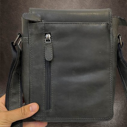 Pánská tmavě šedá PREMIUM Leather kožená crossbody messenger taška přes rameno | velikost L velká
