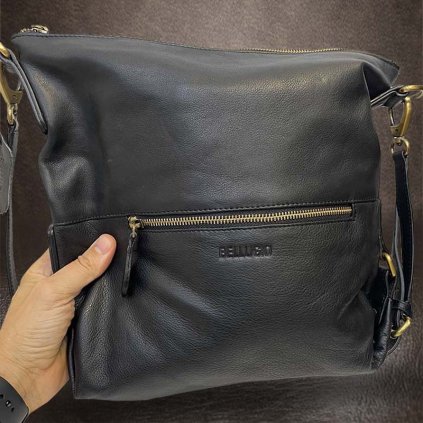 Dámská černá kožená kabelka přes rameno BELLUGIO Leather | velikost L velká
