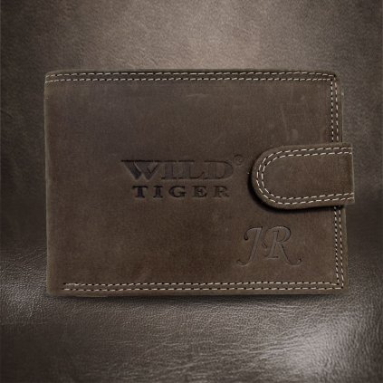 Pánská hnědá kožená peněženka Tiger Leather s monogramem (ražba)