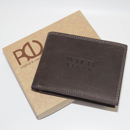 Pánská hnědá kožená peněženka Tiger Leather s monogramem (ražba)