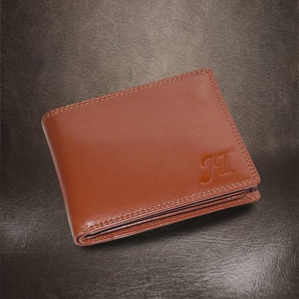 Pánská hnědá kožená peněženka Ricardo Leather RFID s monogramem (ražba)