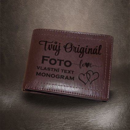 Pánská hnědá kožená peněženka TILLBERG Leather s monogramem a vlastním textem
